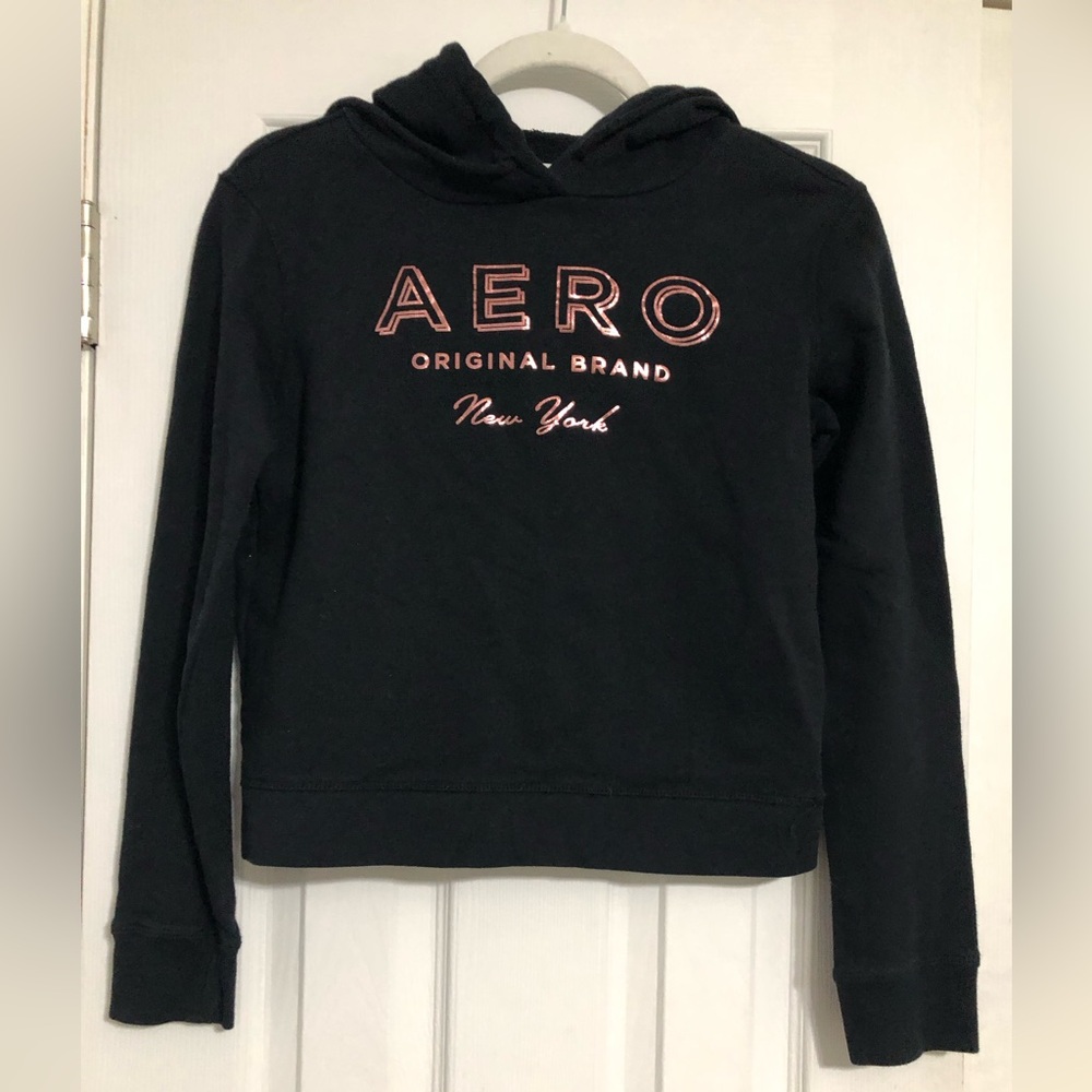 Aeropostale y2k black pinkish gold‎ logo hooded sweatshirt women’s Size XS teens
